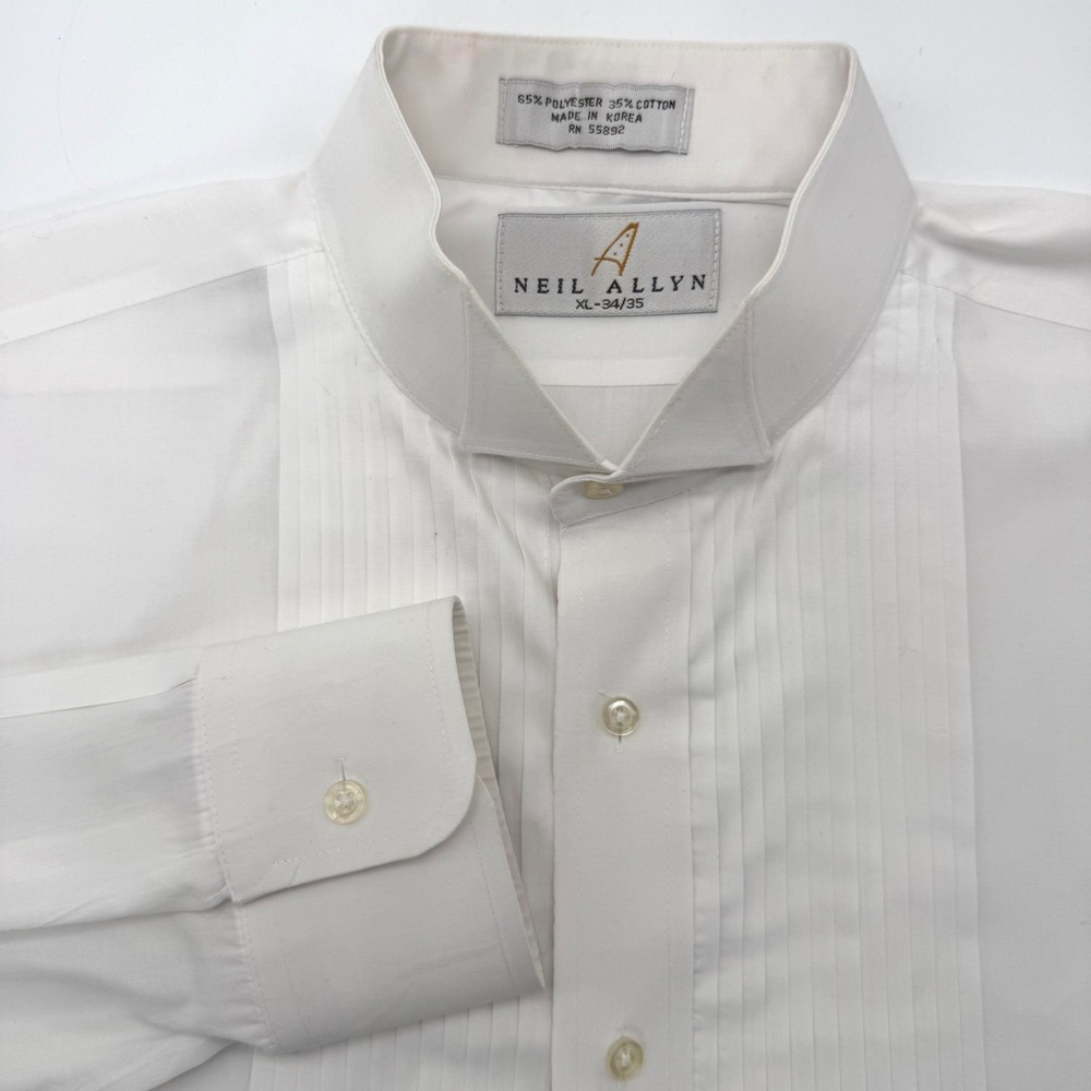 Neil Allyn Tuxedo Shirt Mens XL White Wing Tip Collar Pleated Bib Formal 34/35